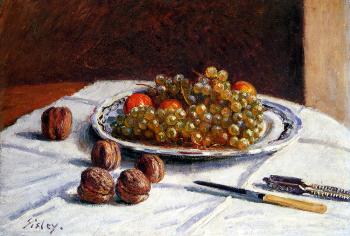 Alfred Sisley : Grapes And Walnuts On A Table
